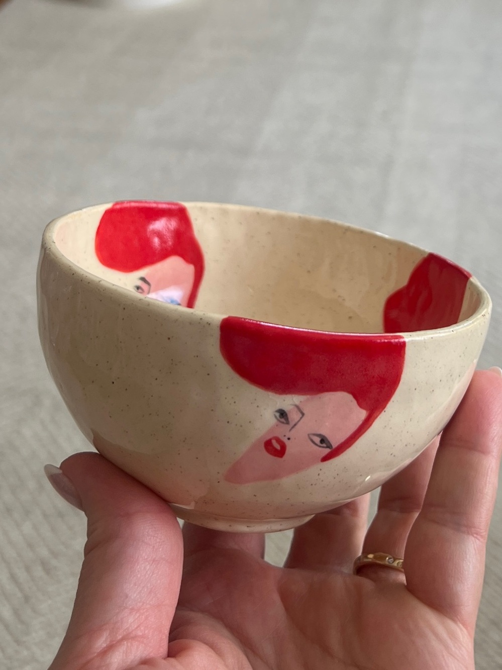 Handmade Studio Pottery Face Bowl Red Hair Portrait Ceramic Art Bowl